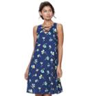 Juniors' So&reg; Floral Lace Up Swing Dress, Teens, Size: Small, Blue