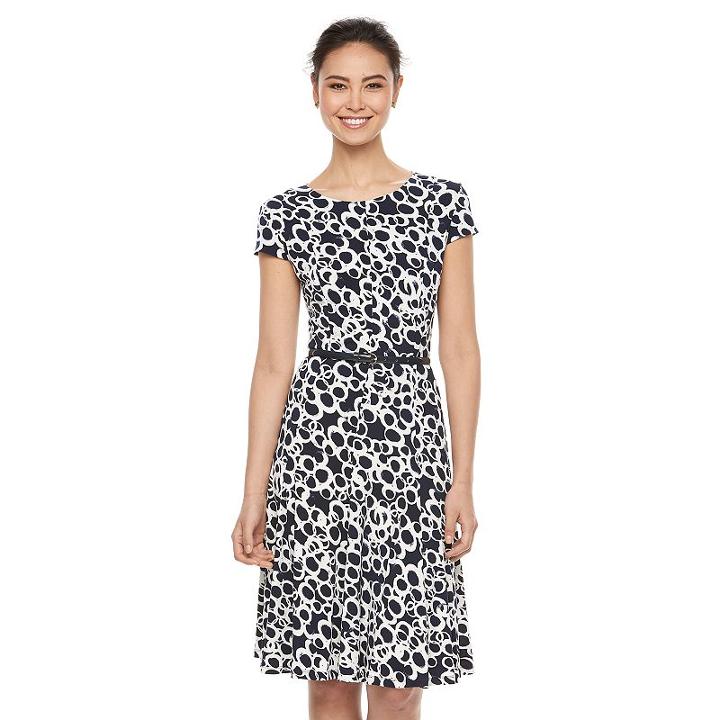 Women's Jessica Howard Abstract Geometric Fit & Flare Dress, Size: 8, Dark Blue