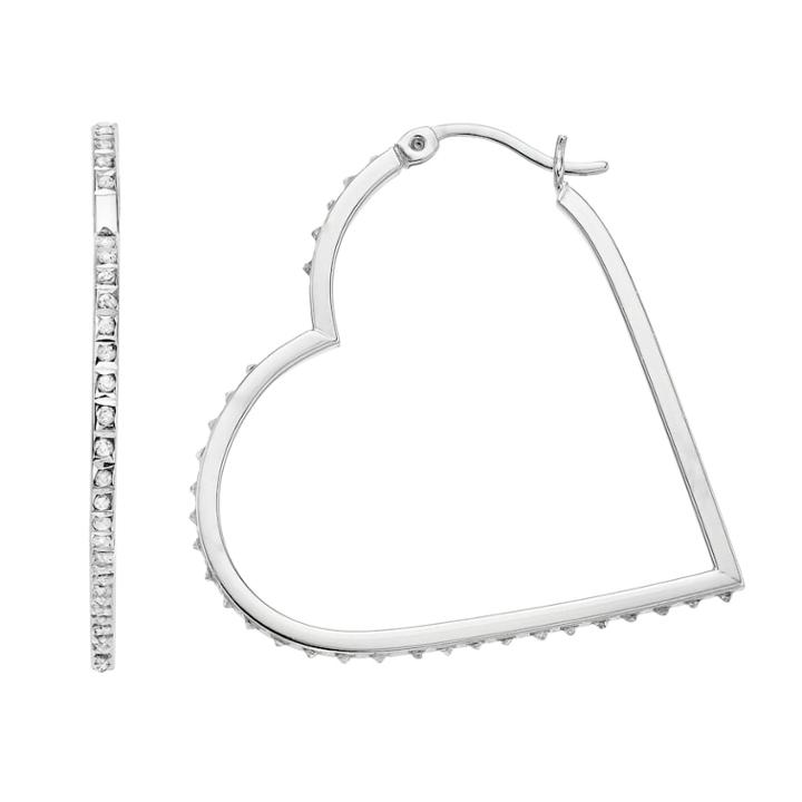 Diamond Mystique Sterling Silver Diamond Accent Heart Hoop Earrings, Women's, White