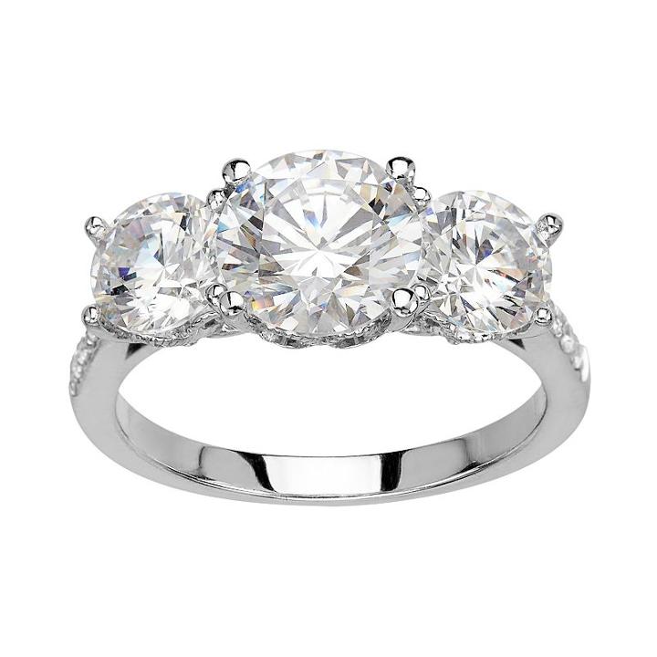 Emotions Sterling Silver 3-stone Ring - Made With Swarovski Zirconia, Women's, Size: 7, White