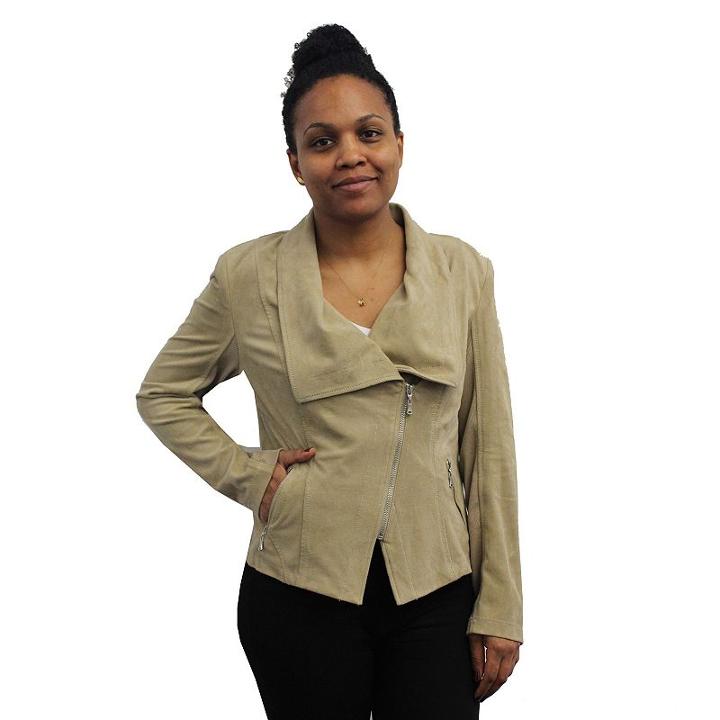 Women's Mo-ka Faux-suede Moto Jacket, Size: Small, Beig/green (beig/khaki)