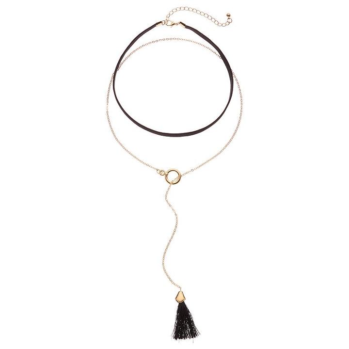 Gs By Gemma Simone Black Tassel Lariat & Choker Necklace Set, Women's, Size: 12.5