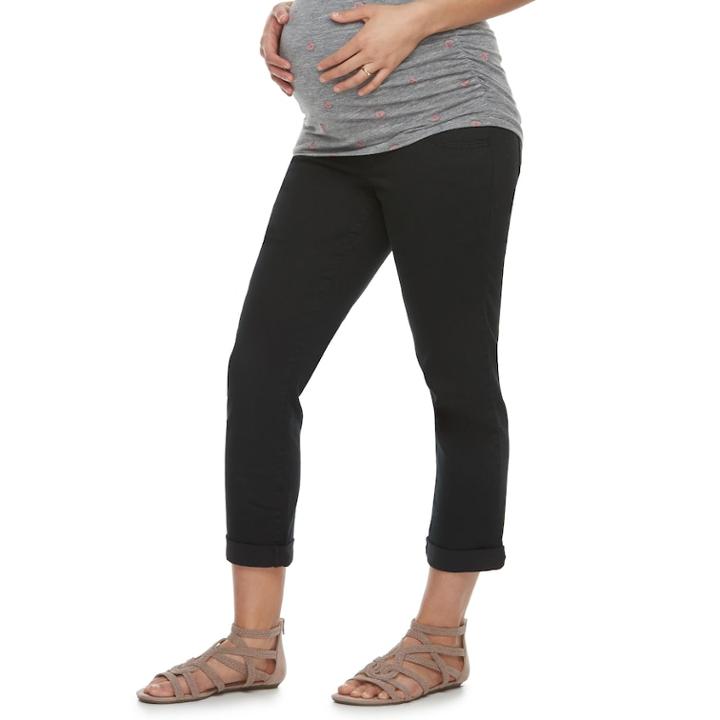 Maternity A:glow Full Belly Panel Twill Skinny Capris, Women's, Size: 10-mat, Black