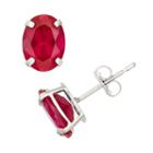 Lab-created Ruby 10k White Gold Oval Stud Earrings, Women's, Red