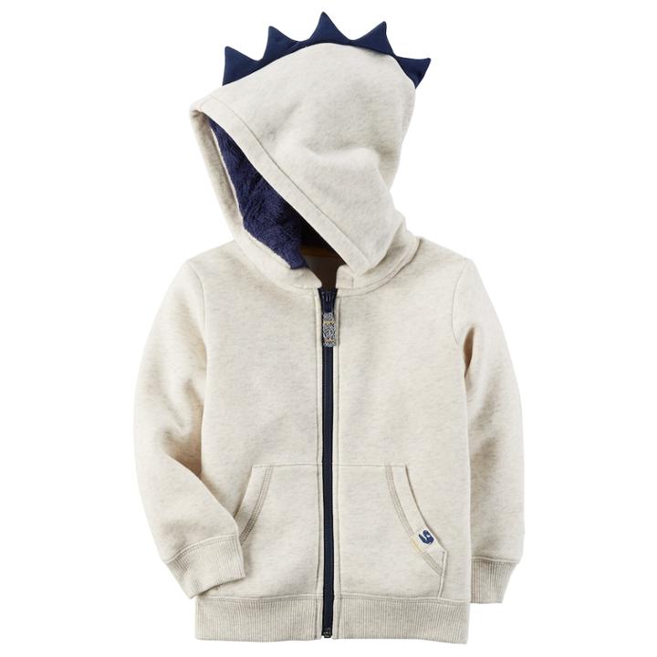 Boys 4-8 Carter's Dinosaur 3d Spikes Zip Hoodie, Size: 8, Light Grey