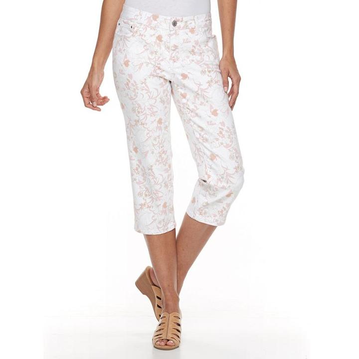 Women's Croft & Barrow&reg; Floral Capri Jeans, Size: 18, Lt Orange