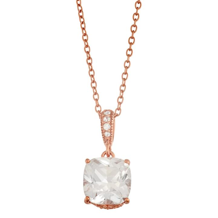 Cubic Zirconia 14k Rose Gold Over Brass Pendant Necklace, Women's, White