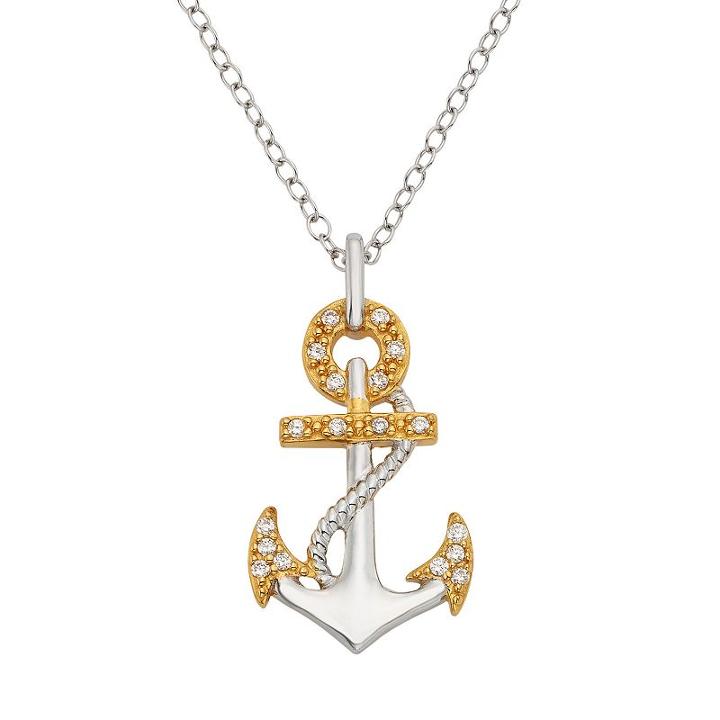 1/10 Carat T.w. Diamond Sterling Silver Anchor Pendant Necklace, Women's, Size: 16, White