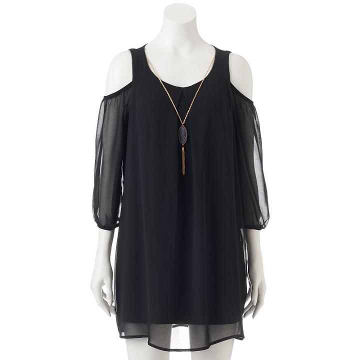 Juniors' Lily Rose Chiffon Cold Shoulder Dress, Girl's, Size: Small, Black