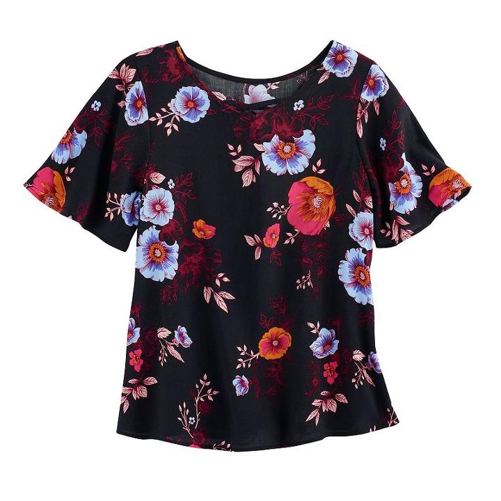 Girls 7-16 Mudd&reg; Flutter Sleeve Criss-cross Front Tee, Size: 12, Black