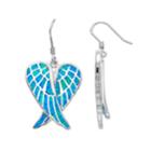 Sterling Silver Lab-created Blue Opal Angel Wing Drop Earrings, Women's