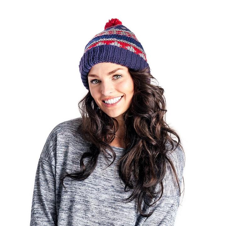 Muk Luks Women's Fairisle Pom-pom Beanie, Blue (navy)