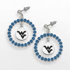 Logoart West Virginia Mountaineers Silver Tone Crystal Logo Charm Hoop Drop Earrings, Women's, Blue