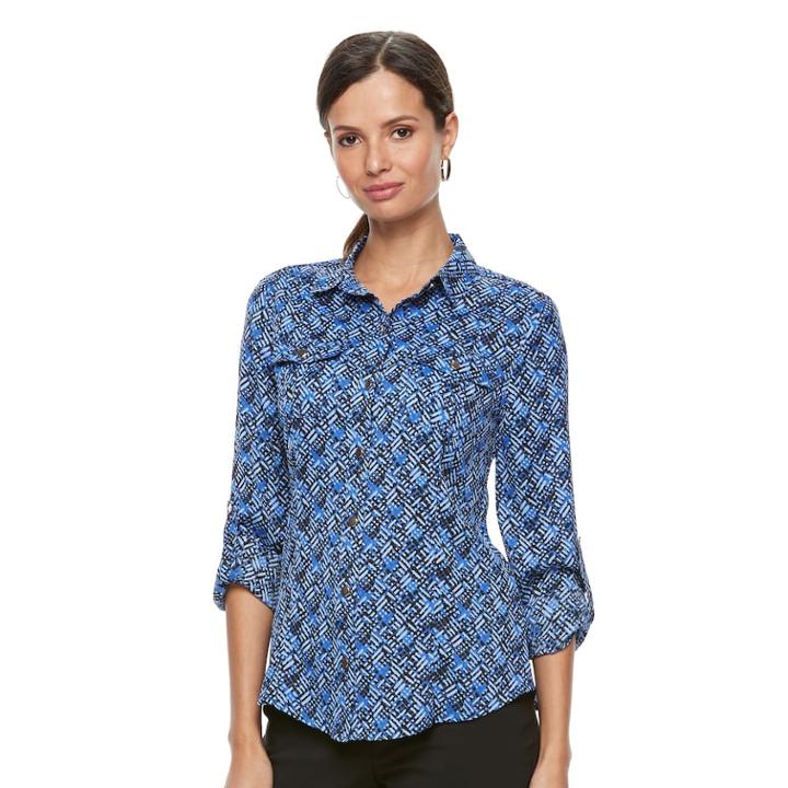Women's Dana Buchman Nailhead Camp Shirt, Size: Xs, Blue