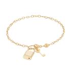 14k Gold Forever Lock & Key Charm Bracelet, Women's, Size: 7.5