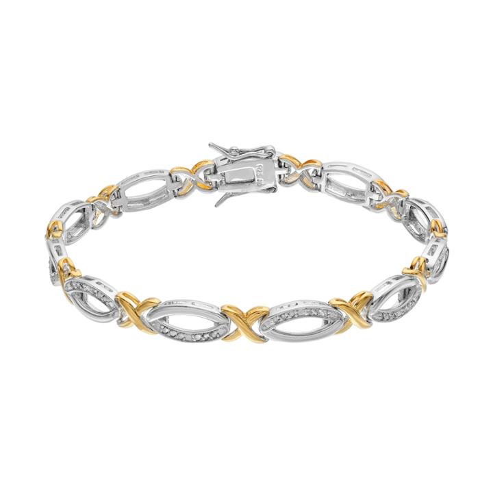 Two Tone Sterling Silver 1/4 Carat T.w. Diamond Xo Bracelet, Women's, Size: 7.5, Multicolor