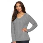 Women's Croft & Barrow&reg; V-neck Cable Knit Sweater, Size: Large, Dark Grey