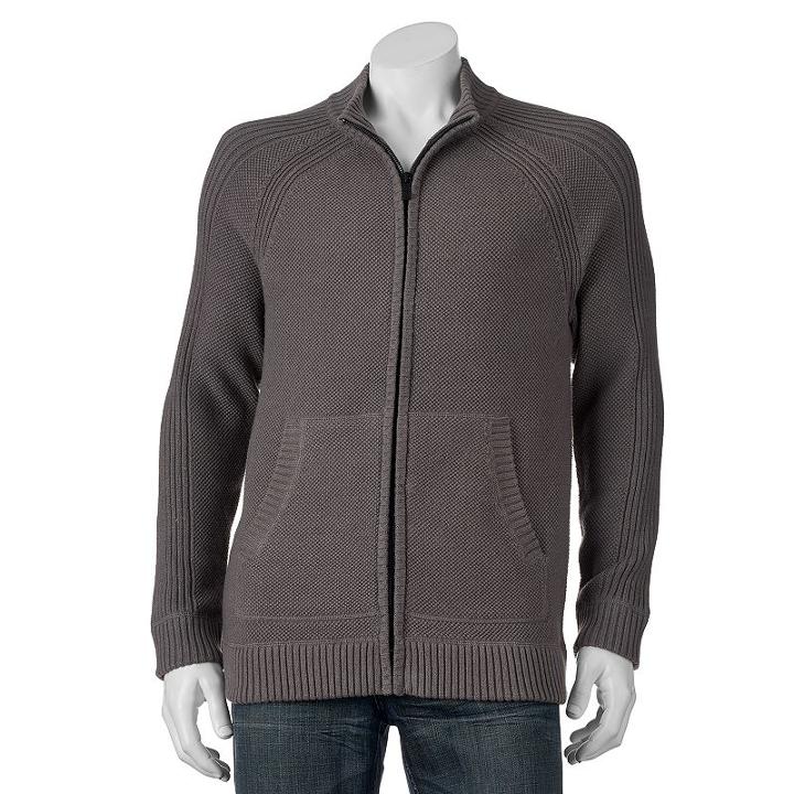 Men's Apt. 9&reg; Modern-fit Textured Raglan Full-zip Sweater, Size: Small, Dark Grey