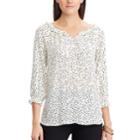 Women's Chaps Dot Ruffle-trim Splitneck Top, Size: Medium, Natural