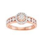 14k Rose Gold Over Silver 1/6 Carat T.w. Diamond Halo Ring, Women's, Size: 5, White