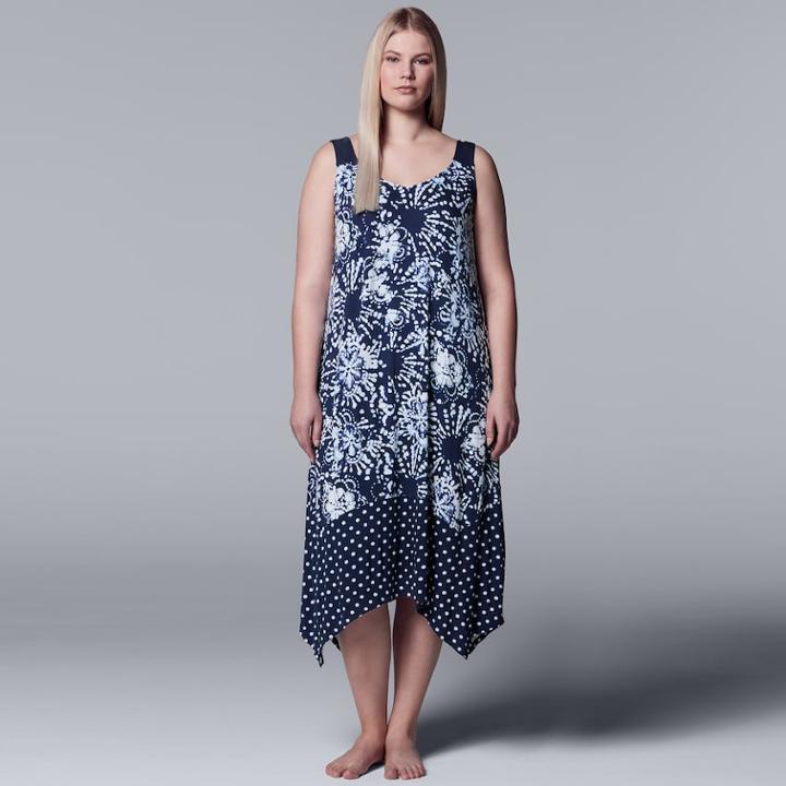Plus Size Simply Vera Vera Wang Handkerchief Hem Long Chemise, Women's, Size: 3xl, Blue