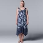 Plus Size Simply Vera Vera Wang Handkerchief Hem Long Chemise, Women's, Size: 3xl, Blue