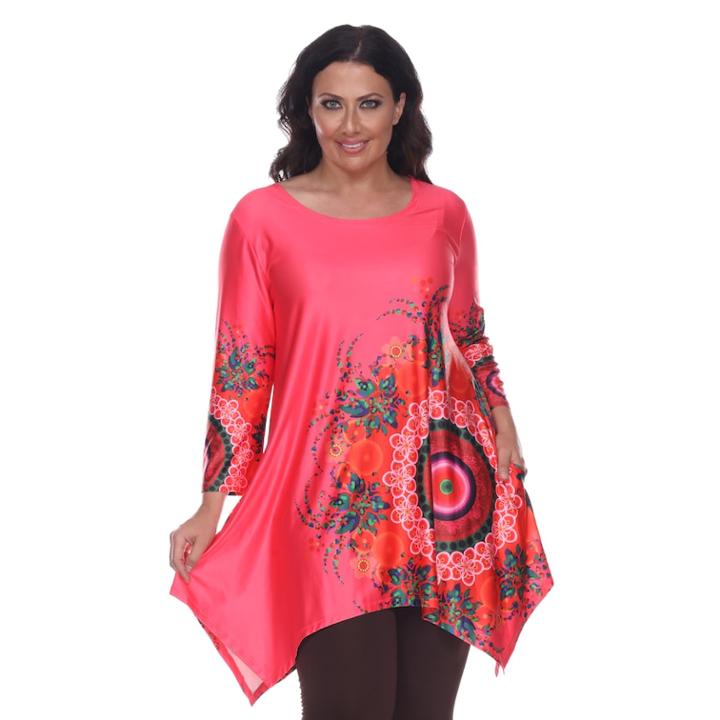 Plus Size White Mark Scroll Shark-bite Tunic, Women's, Size: 3xl, Pink Ovrfl