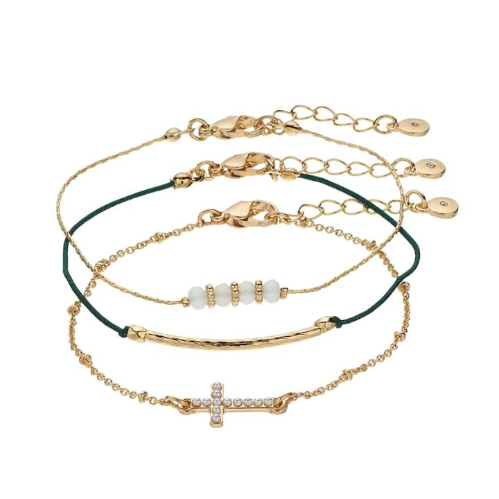 Lc Lauren Conrad Bead & Cross Bracelet Set, Women's, Green