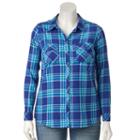 Plus Size Croft & Barrow&reg; Plaid Flannel Shirt, Women's, Size: 2xl, Dark Blue