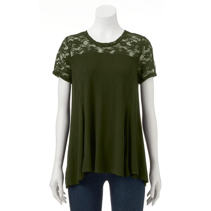 Women's Apt. 9&reg; Lace Yoke Tee, Size: Large, Green