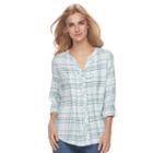 Women's Croft & Barrow&reg; Plaid Pintuck Shirt, Size: Xl, Blue
