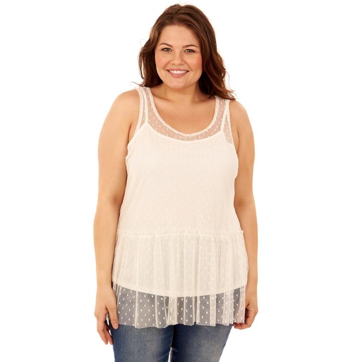Juniors' Plus Size Wallflower Dot Mesh Peplum Tank, Teens, Size: 3xl, White Oth