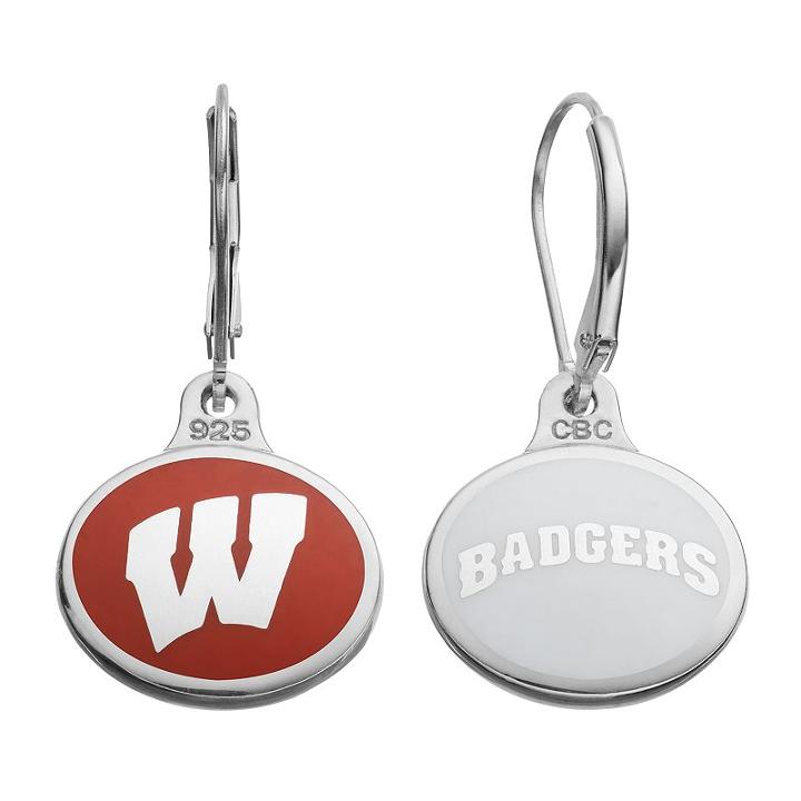 Fiora Wisconsin Badgers Sterling Silver Team Logo Drop Earrings, Girl's, Multicolor