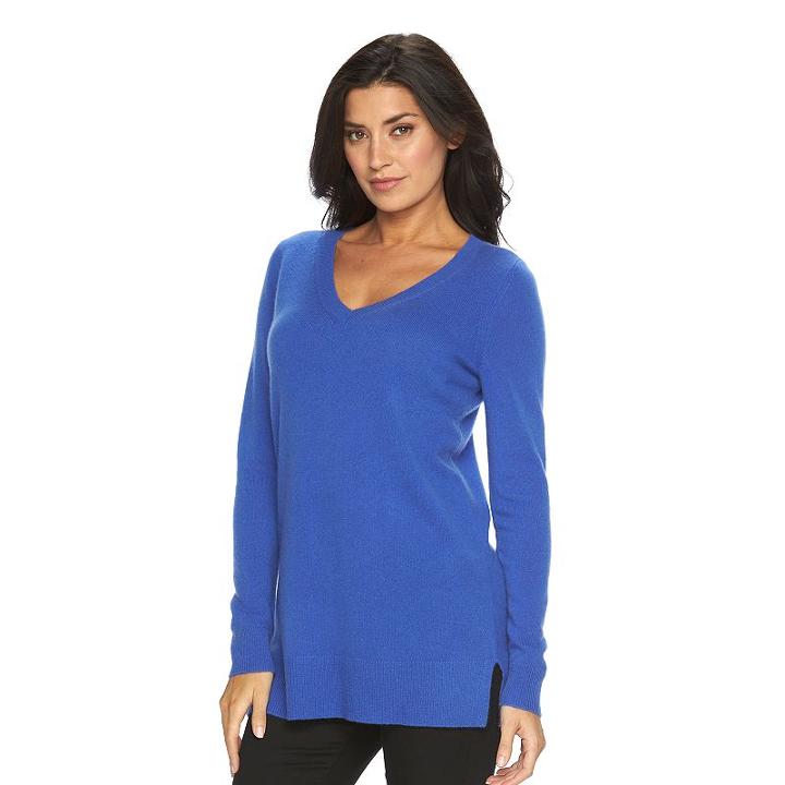 Women's Apt. 9&reg; Cashmere V-neck Tunic Sweater, Size: Medium, Blue Other