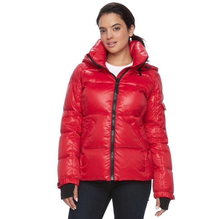 Women's S13 Kylie Hooded Down Puffer Jacket, Size: Medium, Dark Red