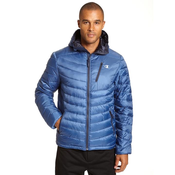 Men's Champion Insulated Hooded Puffer Jacket, Size: Medium, Brt Blue