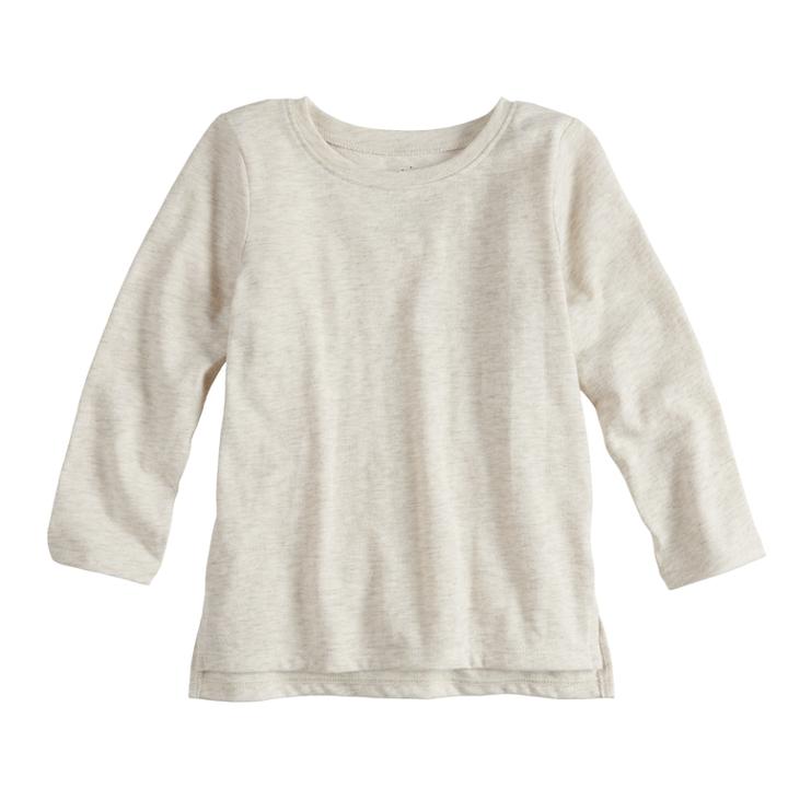Baby Girl Jumping Beans&reg; Vented Hem Long Sleeve Tee, Size: 12 Months, Lt Beige