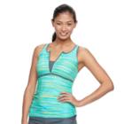 Women's Free Country Printed Quarter-zip Tankini Top, Size: Small, Blue Other