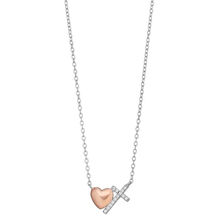 Close At Heart Two Tone Sterling Silver Cubic Zirconia Heart Cross Necklace, Women's