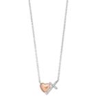 Close At Heart Two Tone Sterling Silver Cubic Zirconia Heart Cross Necklace, Women's