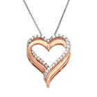Two Hearts Forever One 14k Rose Gold-over-silver And Sterling Silver 1/4-ct. T.w. Diamond Heart Pendant, Women's, Size: 18, White