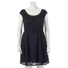 Juniors' Plus Size Wrapper Boatneck Lace Skater Dress, Teens, Size: 1xl, Black