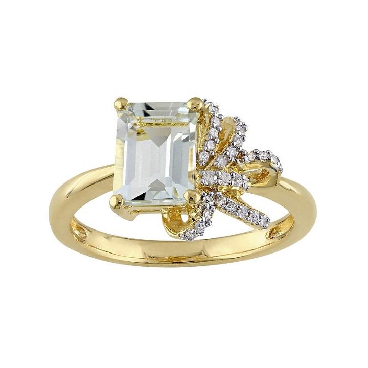 Laura Ashley Sterling Silver Green Quartz & 1/10 Carat T.w. Diamond Bow Ring, Women's, Size: 5