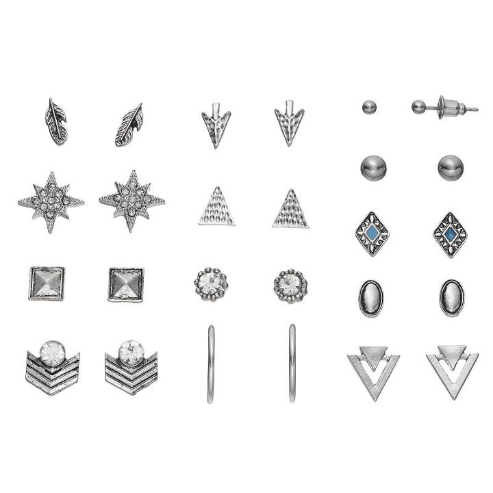 Mudd&reg; Starburst, Arrow & Triangle Nickel Free Stud Earring Setmudd&reg; Starburst, Feather, Arrow & Triangle Nickel Free Stud Earring Set, Women's, Silver