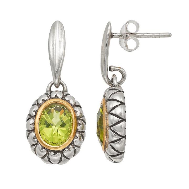 Adora Two Tone Sterling Silver Simulated Peridot Oval Drop Earrings, Women's, Green