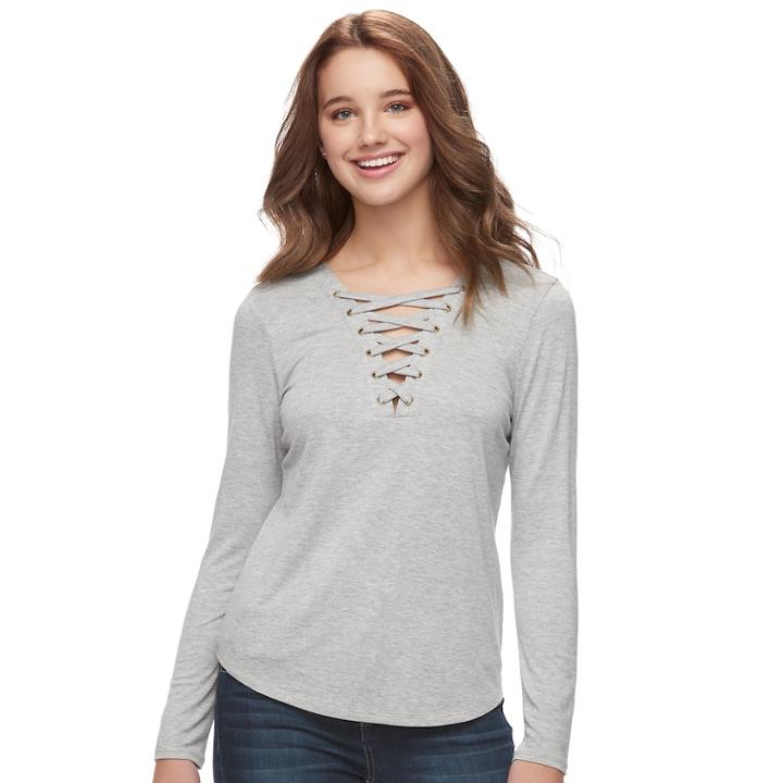 Juniors' Pink Republic Solid Lace-up Top, Teens, Size: Xl, Grey
