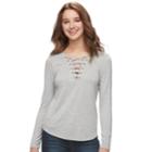 Juniors' Pink Republic Solid Lace-up Top, Teens, Size: Xl, Grey