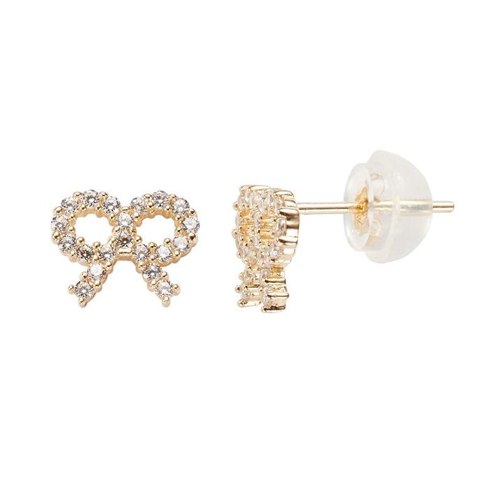 Junior Jewels 14k Gold Cubic Zirconia Bow Stud Earrings - Kids, Girl's, Yellow