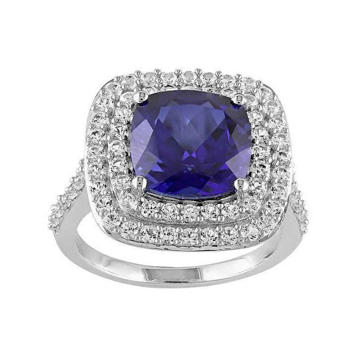 Lab-created Blue & White Sapphire Sterling Silver Square Tiered Halo Ring, Women's, Size: 5