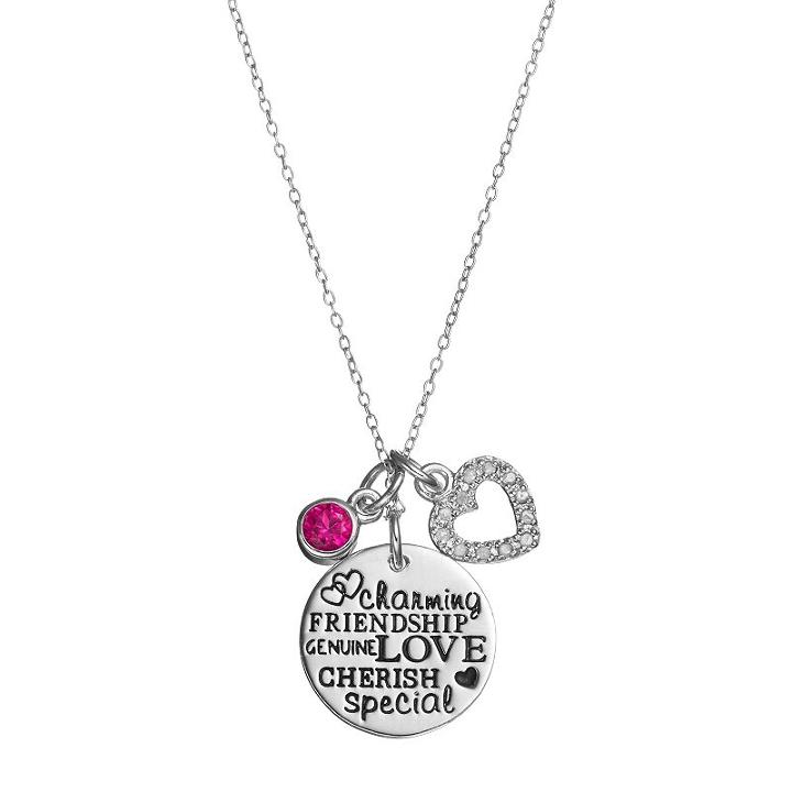 Charmed By Diamonds 1/10 Carat T.w. Diamond & Lab-created Ruby Love Charm Pendant, Women's, Size: 18, Red